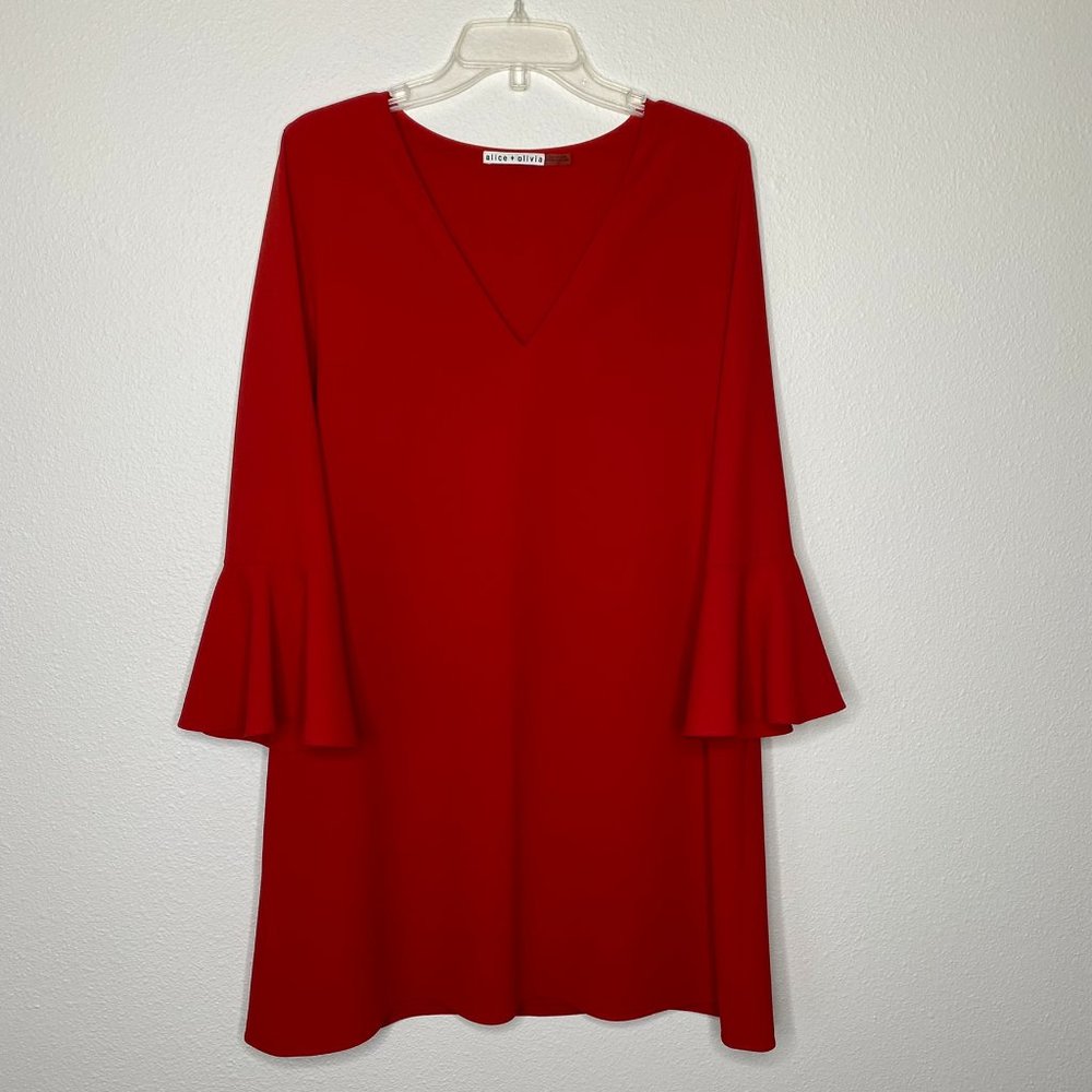 - ALICE + OLIVIA Red Dress with Bell Cuff Sleeves